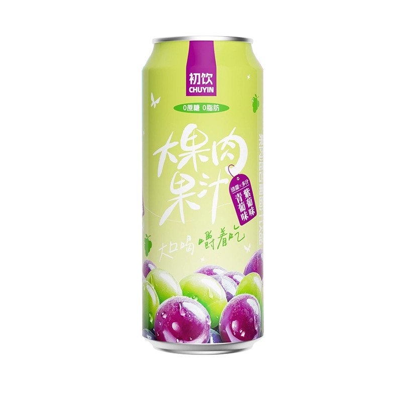 初饮果汁果粒饮品葡萄汁草莓味果肉橙汁网红一整箱罐装饮料500ml