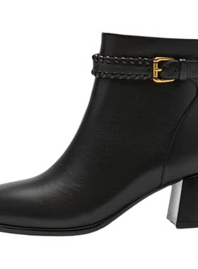 NineWest/玖熙羊皮方跟短靴女鞋