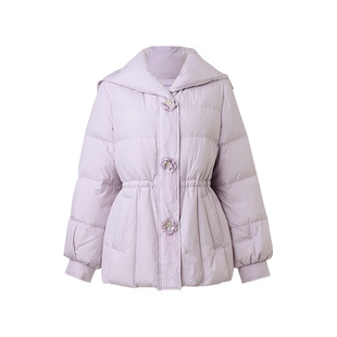 MAXRIENY立体花装饰x型收腰羽绒服女25冬款白鸭绒防风翻领外套