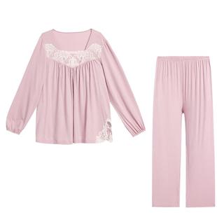 爱慕睡美人睡衣秋冬莫代尔套头长袖带胸垫女/男士分身家居套装