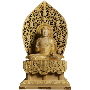 描金药师佛造像桧木雕刻琉璃光如来三宝佛像佛堂家居供奉桌面摆件