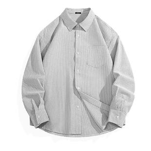 名创优品牛津纺条纹衬衫男短袖夏季内搭抗皱叠穿翻领长袖衬衣春Y