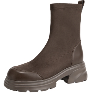 【胡冰卿同款】千百度厚底弹力靴袜靴24冬季气质增高时装靴瘦瘦靴