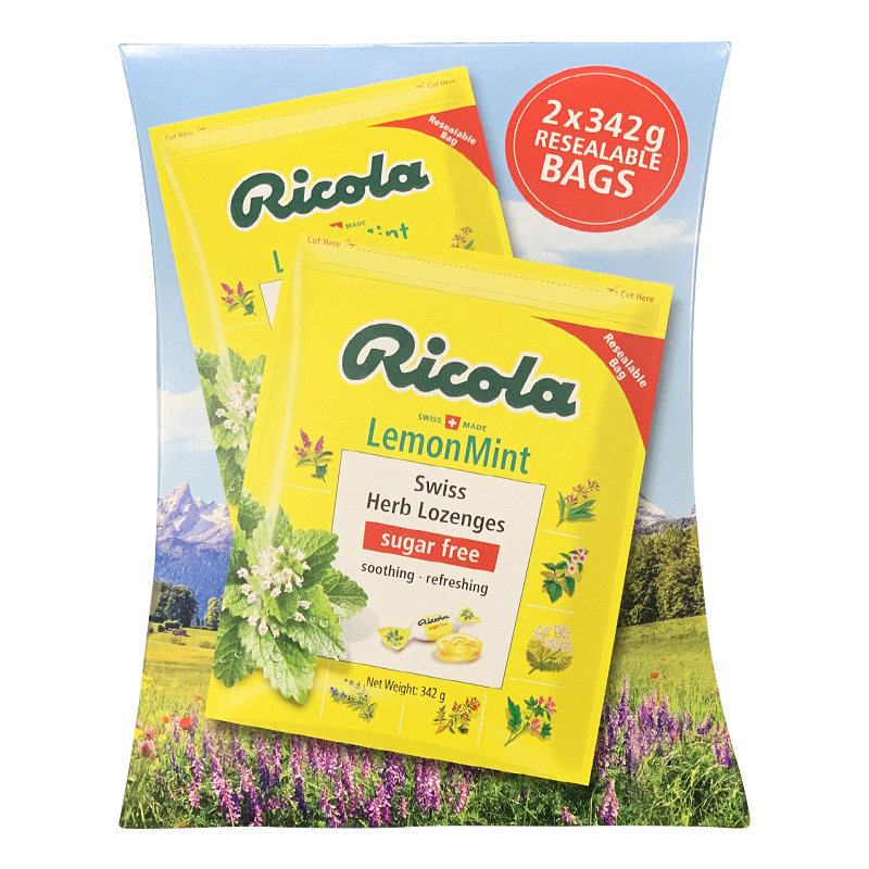 Ricola利口乐草本柠檬薄荷润喉糖无糖原味2*342g包邮