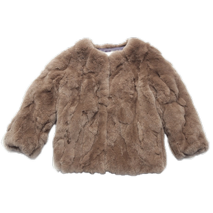 女童真皮草外套无帽圆领儿童獭兔毛外套皮毛一体中长款保暖加厚冬