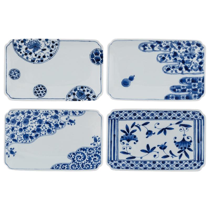 蓝凛堂日本进口陶瓷盘子青花餐盘家用日式长方盘菜盘寿司盘点心盘