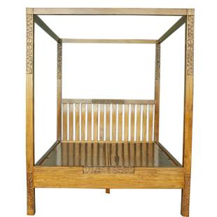 禅意新中式1米5实木架子床拔步床古今原木BD272老榆木帷幔四柱床