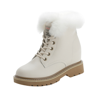 真皮兔毛内增高雪地靴女冬季白色马丁靴厚底毛毛短靴加绒保暖棉鞋