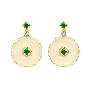 宫主平安扣天圆地方耳钉玉髓国风送女友送妈妈和田玉新中式优雅