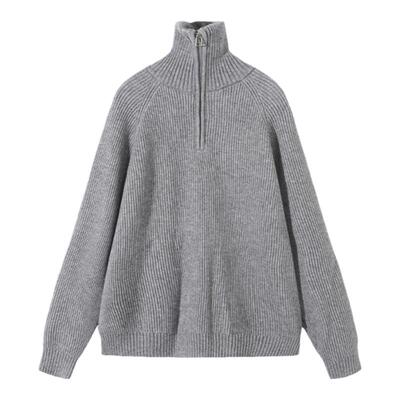 xaka拉链高领针织套头毛衣