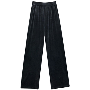 黑色高端金丝绒裤女秋冬高腰小个子垂感窄版直筒裤加厚加绒阔腿裤