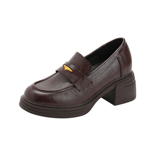 小个子内增高8cm皮带扣乐福鞋女真皮粗跟英伦风通勤复古小皮鞋女