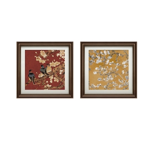 喜上眉梢中古风餐厅装饰画客厅沙发背景墙挂画美式卧室油画高级感