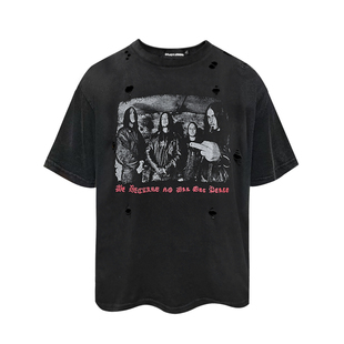 GOJOYJINNI反战喷脏破坏洗水做旧短宽复古印花短袖T恤