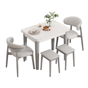 实木岩板折叠餐桌椅组合伸缩餐桌椅简易小户型家用吃饭桌子省空间