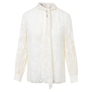 朗姿高端提花重工衬衫女设计感飘带领上衣女2025年冬季新款