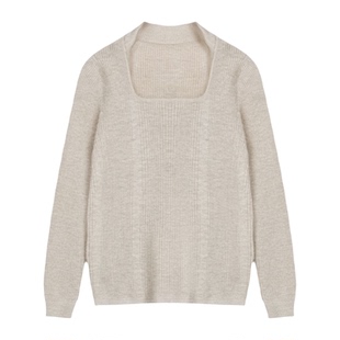 大码方领针织衫打底衫女洋气内搭U领毛衣长袖低领上衣胖mm春秋冬