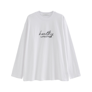 MOERSHOP 健康理念派 高克重100棉撞色字母刺绣长袖T恤衫休闲上衣