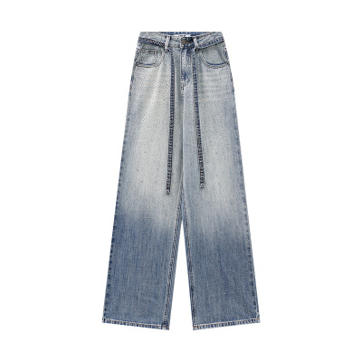 蓝色满天星烫钻牛仔裤