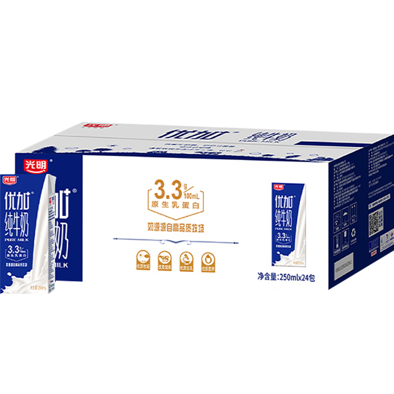 光明优加纯牛奶250ml*24盒整箱