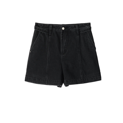 MSLAN早秋黑色高腰宽松短裤