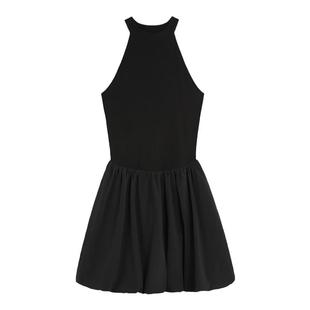 MULVAN 白色挂脖连衣裙女无袖背心裙子小众花苞蓬蓬裙小个子短裙