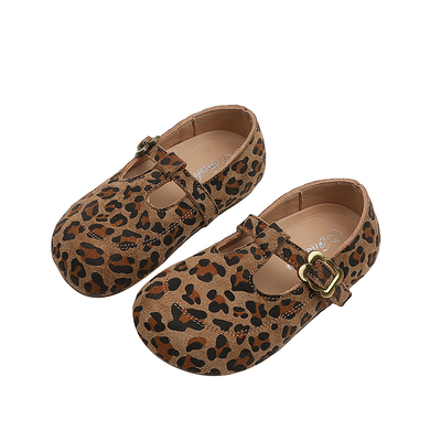 女童春季新款美拉德豹纹豆豆鞋