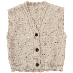 森系 儿童开衫毛衣 女童镂空花边宽松马甲 中童 秋冬款童装