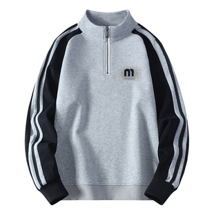 2026春秋新款半拉链卫衣男款青少年加绒立领初高中学生运动风上衣