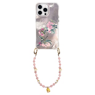 国风海棠花挂绳手机壳适用于苹果iPhone17promax荣耀oppo华为小米vivo斜挎侧背式手提链条复古新中式四角开孔