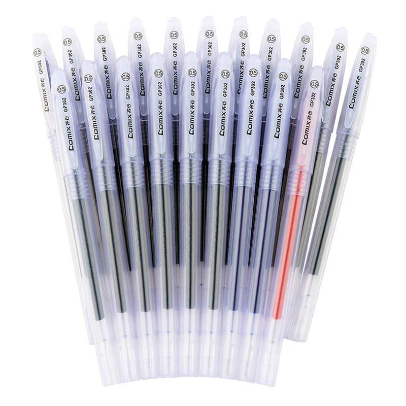 齐心GP302全针管0.5mm PP材质中性笔/水笔/签字笔黑蓝红 办公文具