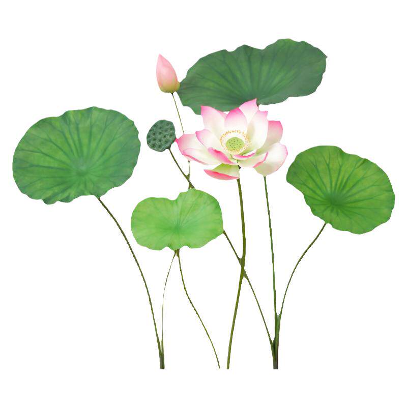 荷花仿真花假荷叶莲花客厅塑料PU假花装饰水池摆件拍照拍摄道具杆