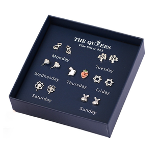 爆款S925纯银针陶瓷爱心珍珠组合可爱防过敏小耳骨钉一周耳钉套装