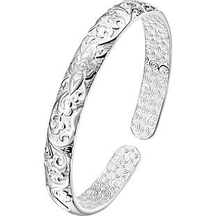 老银匠s999足银手镯女开口贵妃镯送长辈妈妈款纯银镯子母亲节礼物