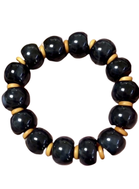 勒子桶珠手链手串和田玉墨玉籽料