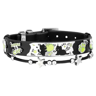 敲可爱！黑猫青苹果手链新款原创小众设计甜酷皮革手环手镯