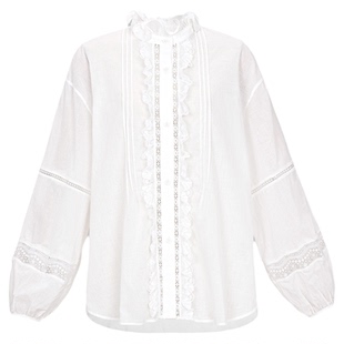 曼加塔【白玉如初】25春纯棉波嬉新中式女装女装百搭花边衬衫