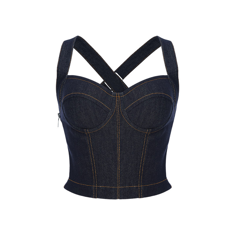 CORSELET经典弹力牛仔挂抹胸