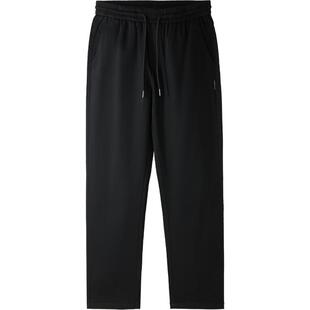 HLA/海澜之家POWER YOUNG抽绳锥形裤子春夏季新款黑色休闲裤男士