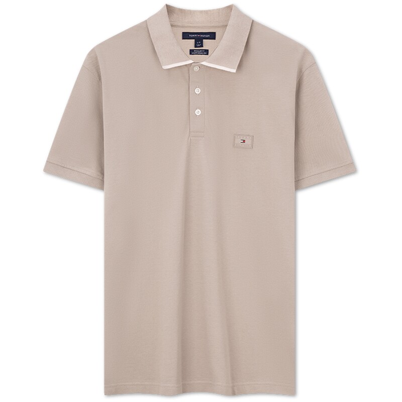 Tommy男装纯棉净色三粒扣POLO衫