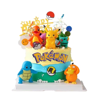 神奇宝贝蛋糕装饰摆件网红皮卡丘可达鸭精灵球男孩生日甜品台插件