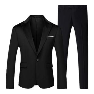 西装男一整套黑色商务职业正装修身韩版大学生面试西服套装三件套