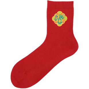 Tabio飞龙窗花红袜子女秋冬高弹透气中筒袜ins潮袜新年本命年女袜