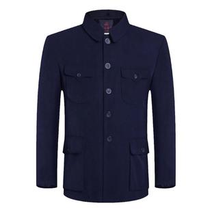 中山装套装加绒加厚秋冬中山服中老年男老年人男装唐装爸爸装上衣