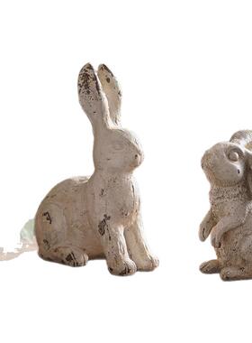 美式乡村复古做旧氧化镁兔子摆件