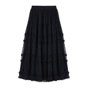 it'real瑞尔法式温柔风半身裙女黑色高腰蛋糕裙显瘦遮胯大摆长裙