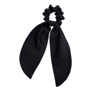 随意的慵懒感 绸缎缎面黑色长飘带绑头发发圈女马尾皮筋头绳发饰