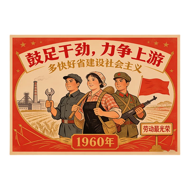 8090年代社会主义海报复古文艺牛皮纸画酒吧装饰画挂画壁画画芯