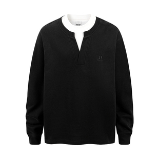 江南先生NewJNXS美式复古重磅假两件长袖T恤男女春秋叠穿宽松上衣