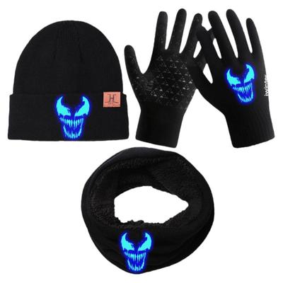 加绒学生青少年夜光帽子围巾手套